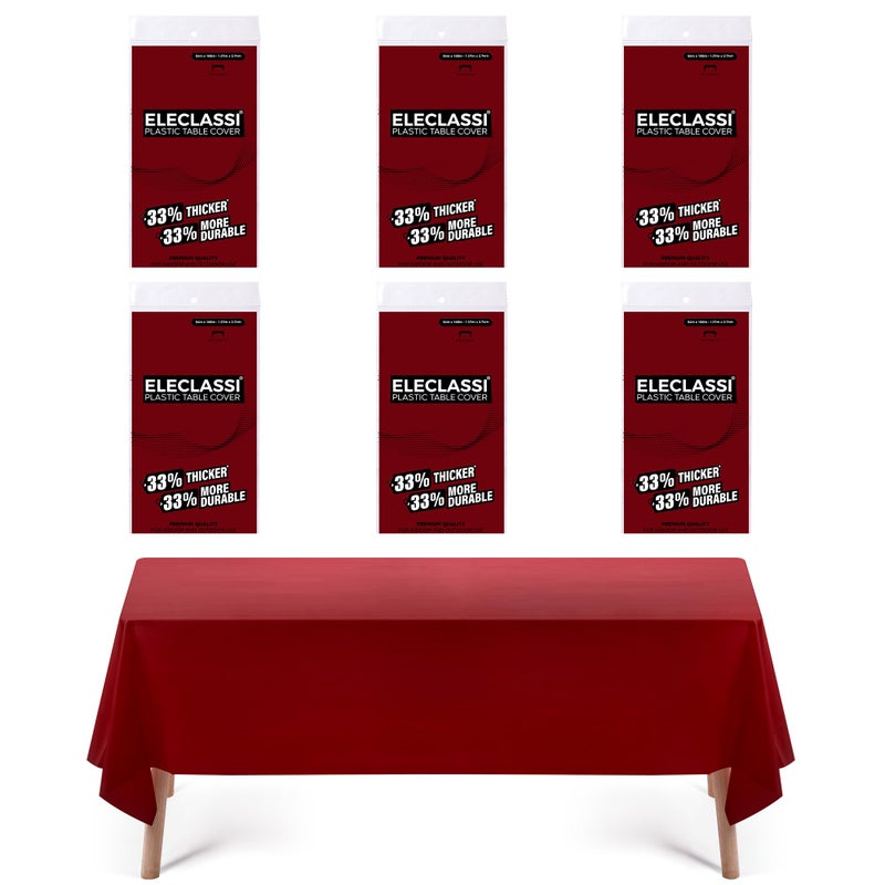 Eleclassi Burgundy 6 Pack Premium Disposable Plastic Tablecloth 54 x 108 in - Plastic Table Cloth Disposable Tablecloth for Rectangle Table Up to 8 Feet - Image 1